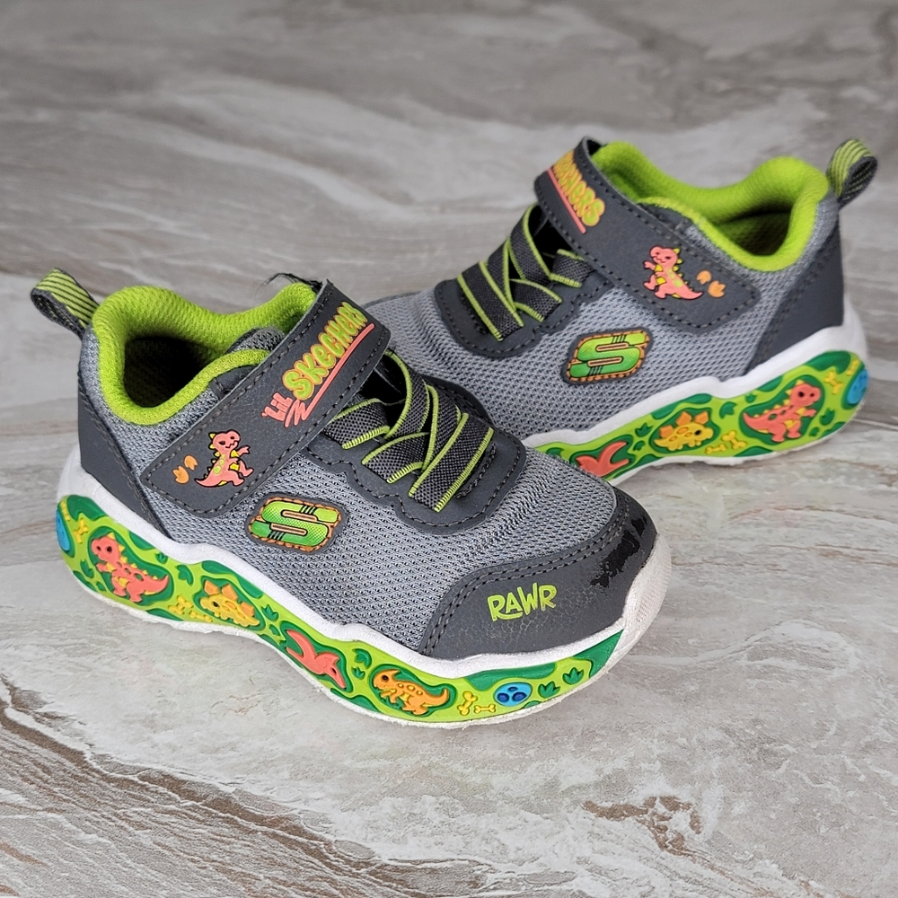 Skechers Lil Skechers Dinosaur Slip On Velcro Toddler Shoes Size 6 Boys Girls